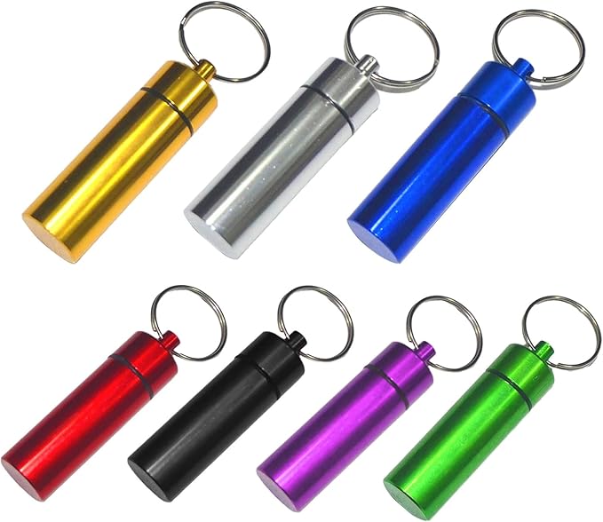 Sealed Jar Keychain Screw Lid Aluminum Alloy Waterproof Portable Small Travel Medicine Bottle Hanging Mini Tablet Pill Storage Bottle Container Holder Key Ring Dark Blue