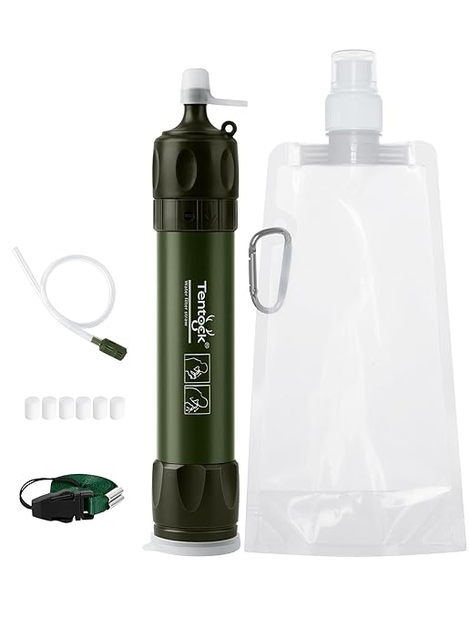 Tentock Portable Water Filter Straw for Camping & Survival, 0.01 Micron Personal Water Purifier with Syringe for Backpacking & Emergency, 2000L Capacity