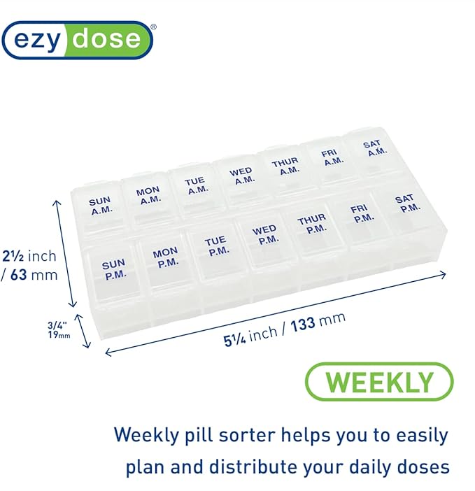Ezy Dose Weekly 7-Day AM/PM Pill Organizer, Vitamin Case and Medicine Box, Medium Compartments for Twice-Daily Dosing, Natural Color Design, Easy-Open Lids, Portable and Perfect for Home or Travel Use