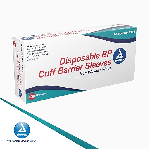Dynarex 2136 Blood Pressure Cuff Barrier Sleeve, Non Woven, Pack of 100