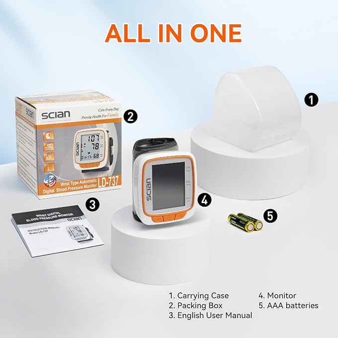 Scian Wrist Blood Pressure Monitors for Home Use, Automatic Blood Pressure Wrist Cuff with Voice Broadcast, Large Display, 2 Users 180 Memory with Carrying Case