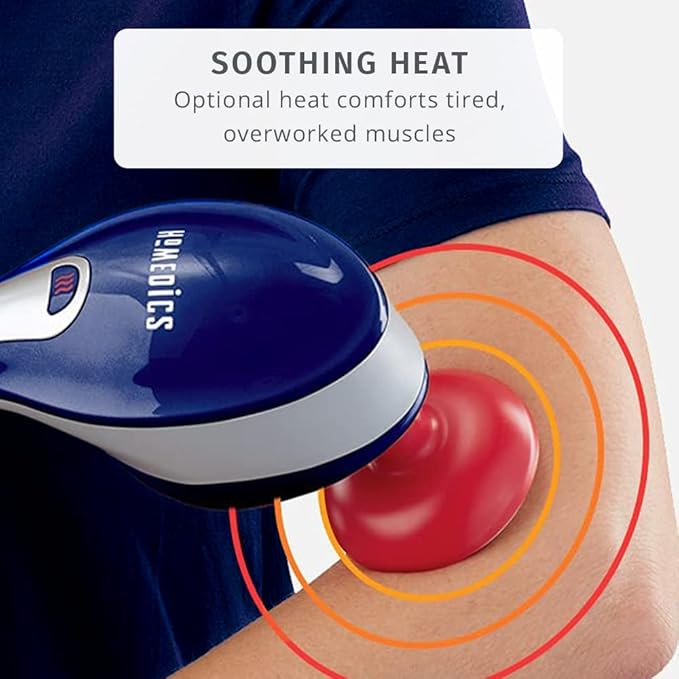 Homedics Thera-P Hot & Cold Handled Variable Speed Massager with 9 Custom Attachment for Sore or Overworked Muscles, Blue