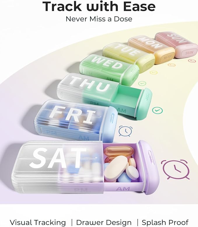 Betife Pill Organizer 2 Times a Day, AM PM Weekly 7 Day Large Pill Box, Travel Medicine Vitamin Holder Container for Daily Supplements