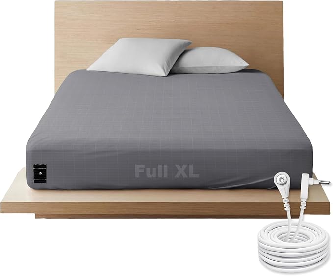 Grounding Sheets Full XL Grounding Fitted Sheet Deep Pocket 90% Cotton 10% Silver Fiber Grounded Sheet Earth Connected Bed Sheet (54"*80"*14",Grey) (Full XL)