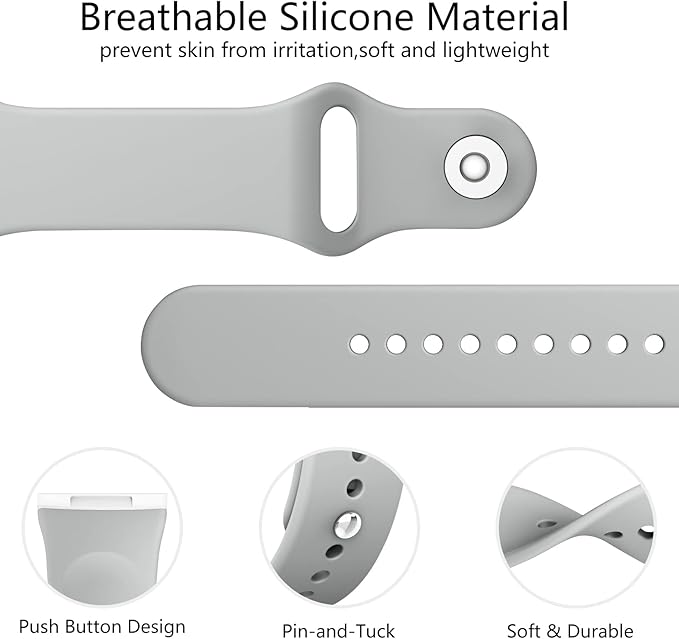 AK Silicone Bands Compatible With Fitbit Versa 4, Sense 2 - Soft Replacement Straps for Versa 3, Sense Smart Watch (Gray)