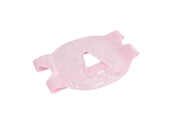 Hot and Cold Therapy Gel Bead Full Facial Mask by FOMI Care | Ice Face Mask for Migraine Headache, Stress Relief | Reduces Eye Puffiness, Dark Circles | Fabric Back (Full Face w/o Eye Holes Pink)