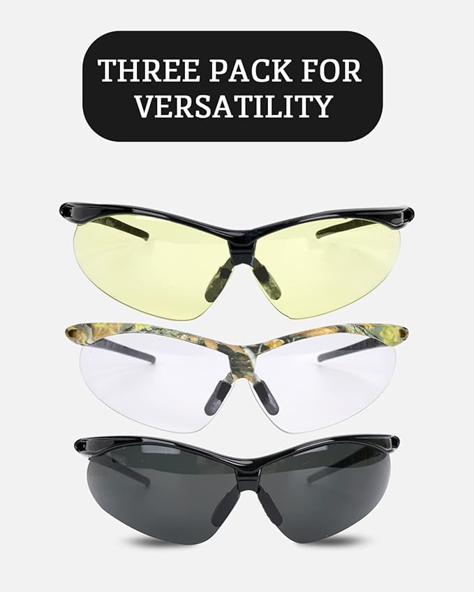 Aqulius 3pk Shooting Glasses - Safety Glasses - Eye Protection for Shooting Range, Tactical Shooting Goggles