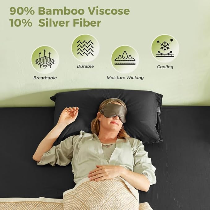 Bamboo Viscose Grounding Sheets, 10% Silver Infused Grounding Cooling Bed Sheets, Silky Breathable Than Cotton for Hot Sleeper, 15 Deep Pocket Grounded Fitted Sheets Only, Queen