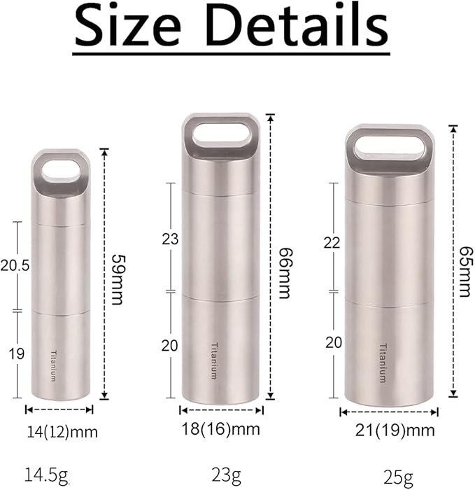 Waterproof Pill Holder Necklace, Secret Pill Container Keychain, Titanium Pill Bottle with 2 Compartment, Light Proof Pill Case, Lightweight Travel Pill Organizer for Pocket Purse Handbag