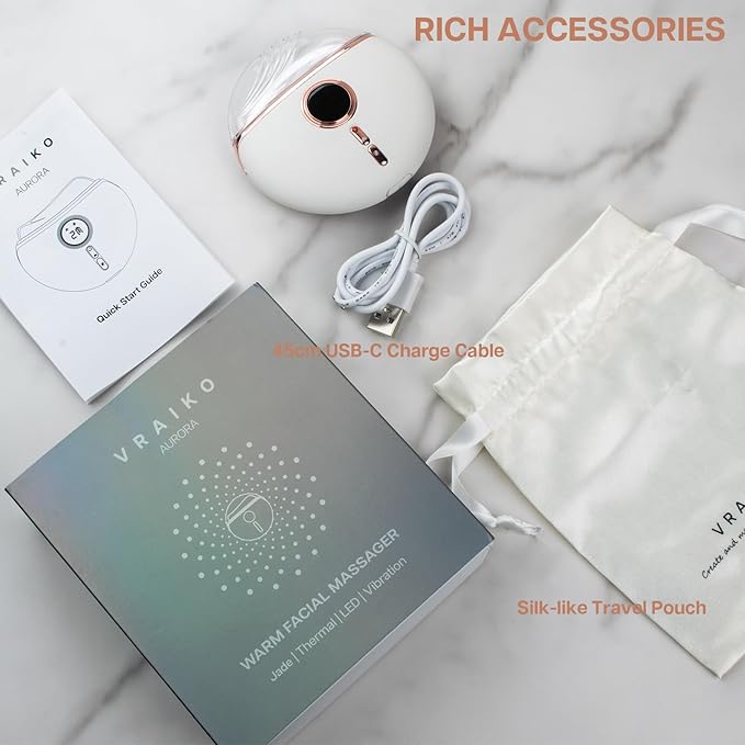 VRAIKO Aurora LED Gua Sha Device, Jade Stone Gua Sha Facial Tool with Heat and Vibration, Face Massager for Anti-Aging Wrinkles Puffiness Skin Rejuvenation and Toning (Aurora)