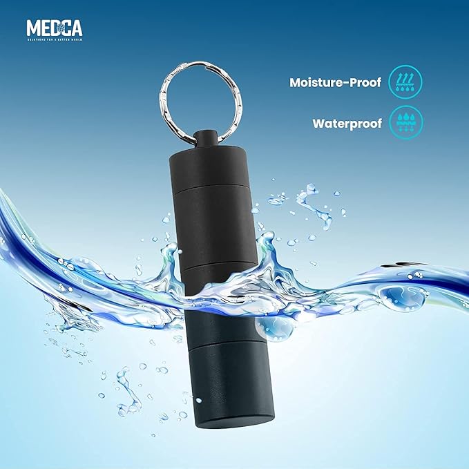Metal Pocket Pill Boxes Keychain for Purse for Travel, 3 Compartment Waterproof Daily Pill Container Holder for Men and Women (BS1204R Waterproof Alu Box)