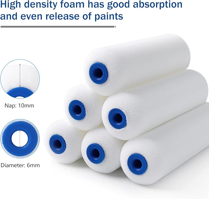 Mister Rui Foam Paint Roller, 50 Pack, 4 Inch Paint Roller, Small Paint Roller, High Density Foam Rollers for Painting, Professional or DIY Use and Home Improvement