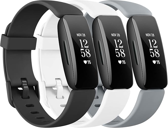 3 Pack Silicone Bands Compatible with Fitbit Inspire 2 Bands for Women Men, Adjustable Replacement Sport Wristbands Straps for Fitbit Inspire 2 / Ace 3 (Black/Gray/White)
