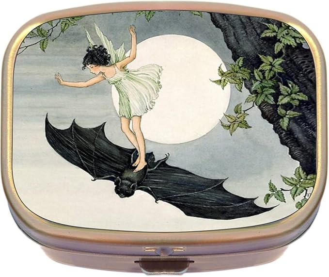 Girl Riding Bat Art Nouveau Brass Rectangle Pill Box