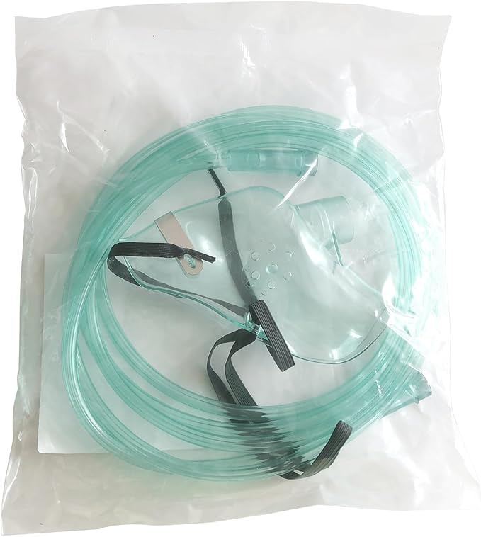3 Pack Oxygen Mask for Face Adult with 7 Ft Tube, Oxygen Mask with Adjustable Elastic Strap - Adult Standard L,Green