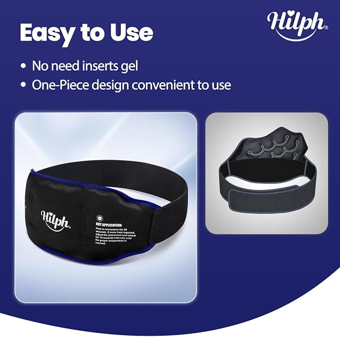 Hilph Low Back Ice Pack Wrap for Men Women, Reusable Gel Back Ice Belt with Hot Cold Therapy for Lumbar Pain, Abdominal Pain, Lumbar Surgery, Sciatic Nerve, Coccyx, Tailbone Pain (Black)