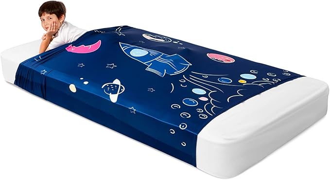 Deep Pressure Sensory Bed Sheet – Twin Sensory Compression Sheet Breathable Sleep Pod Blanket for Better Sleep Support – Calming Compression Blankets for Kids and Adults Rocketship Design