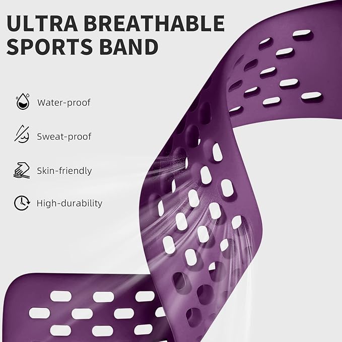 Getino Sport Bands Compatible with Fitbit Charge 5/ Charge 6 Women Men, Breathable Soft Waterproof Strap Adjustable Replacement Accessories for Fitbit Charge 5/ Charge 6 Advanced Fitness Tracker, Plum