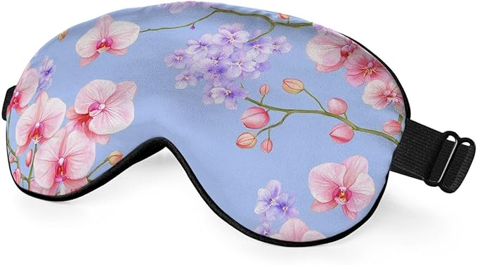 Purple Pink Orchid Flowers Silk Sleep Mask with Adjustable Strap for Travel, Nap, Shift Work, Office