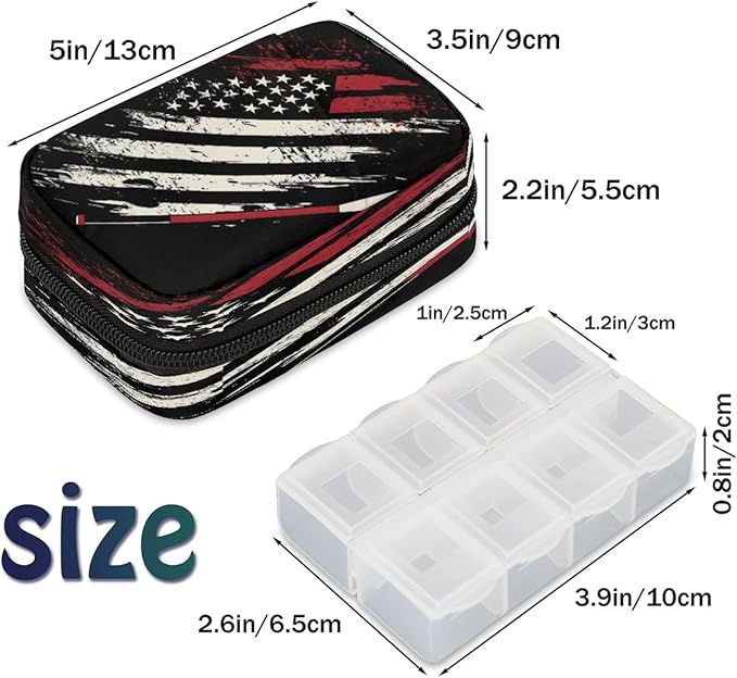 American Flag Abstract Art Travel Pill Organizer Box Weekly Portable Pill Case Daily Pills 7 Day Small Birth Control Pills Container Removable Compartments for Medicine Vitamins Fish Oil