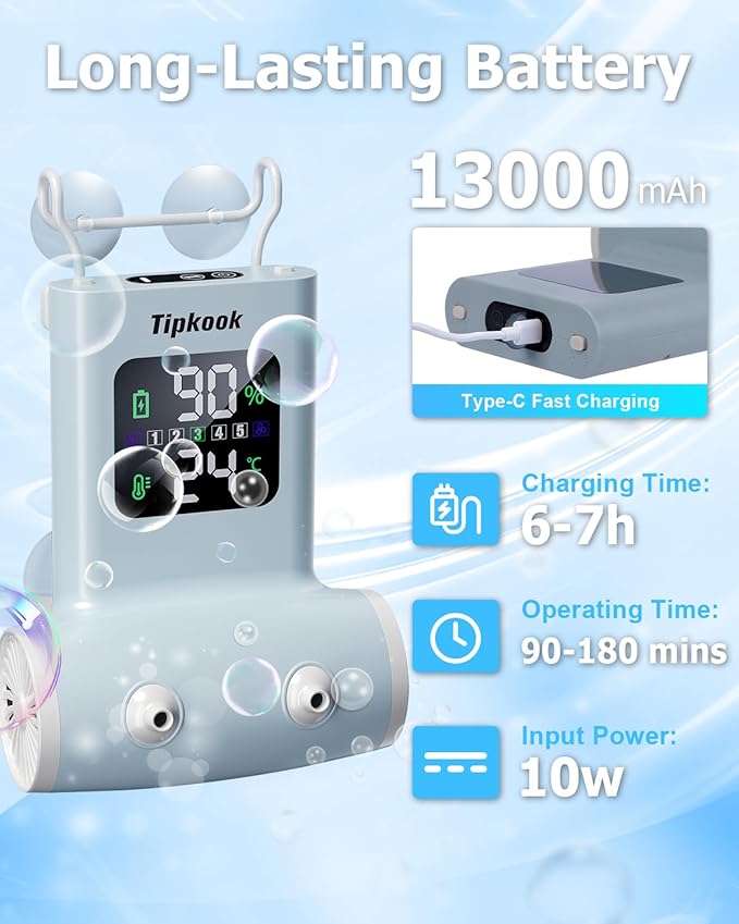 Portable Bath Jets for Tub: 5-Speed Jet Spa for Bathtub with LED Display, Bath Jet/Bubble Mode, Rechargeable Bath Jets, Dual Water Outlet, IPX8 Waterproof, Ideal Gift for Home - Blue