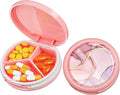 Serfeymi Small Pill Case for Purse, Unique Artistic Patterns Travel Pill Box with 4 Compartments, Portable Mini Pill Organizer for Pocket, Decorative Pill Container for Purse - Pink(Marble)