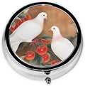 Metal Pill Organizer - 3-Compartment Mini Round Pill Case for Pocket & Purse, Portable Vitamin Holder, Easy-Open Design for Travel - White Pigeon