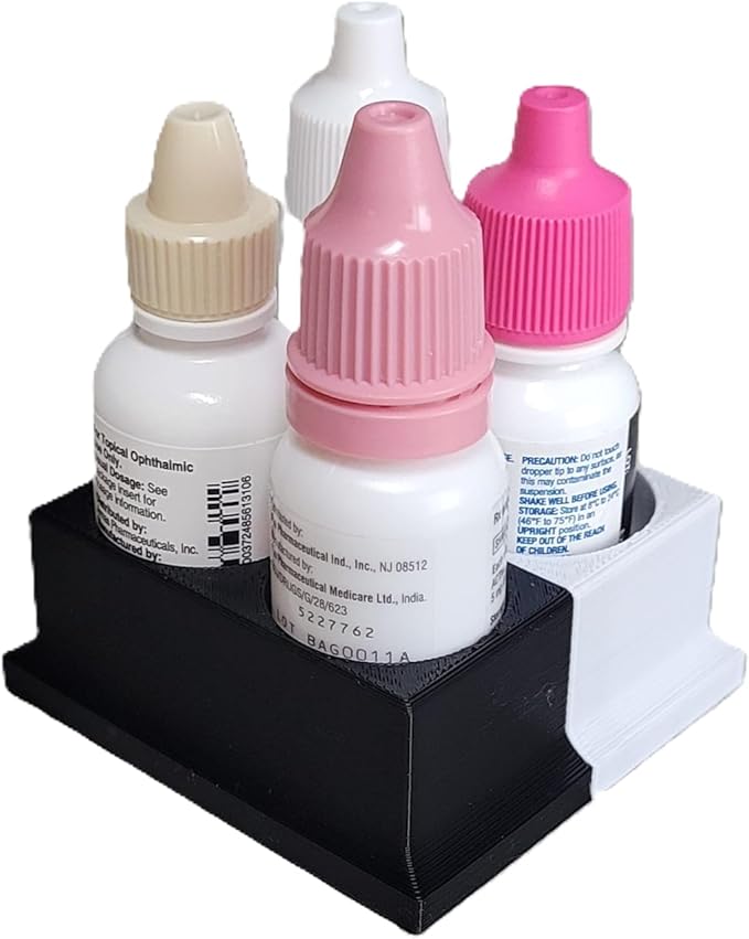 Znet3D Eye Drops Bottle Organizer & Tracker – AM/PM 4-Slot (White/Black)