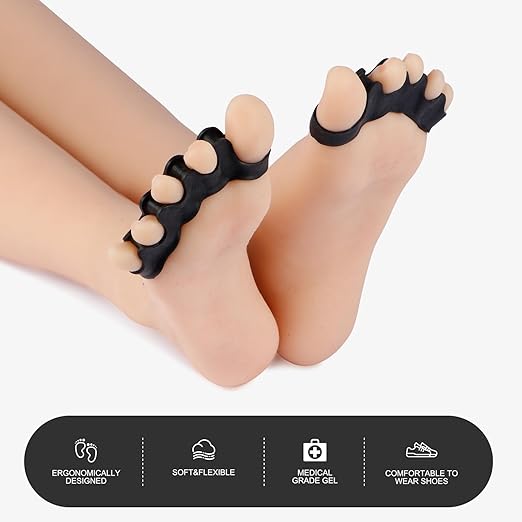 ProGuard Black Toe Separators – Professional Bunion Corrector & Hammer Toe Straightener for Overlapping Toes, Plantar Fasciitis Relief – Heavy-Duty Gel Toe Spacers for Running, Workouts & Daily Use – Washable & Reusable (2 Pairs)
