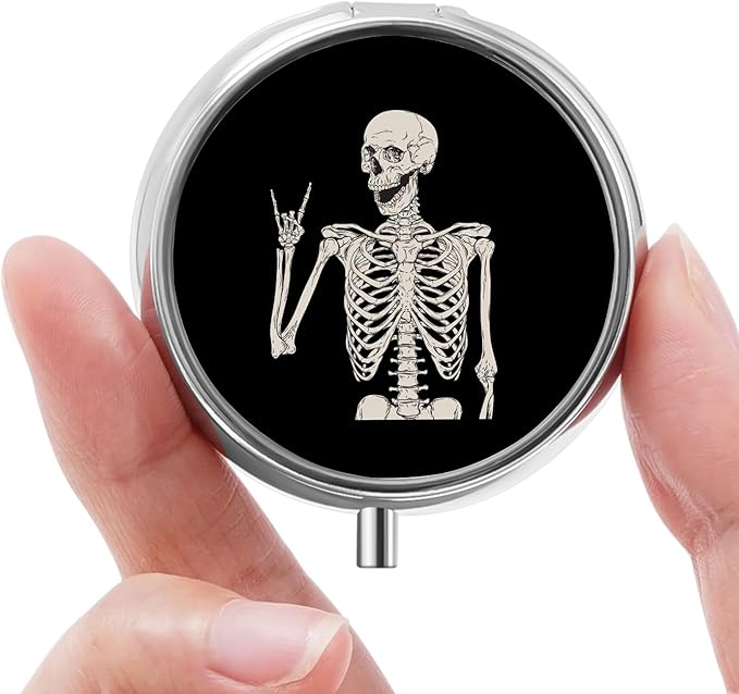 Mini Pill Box, Small Pill Box, Portable Pill Box, Cute Pill Organizer for Vitamins, Medications, Fish Oil and Supplements (Skull)