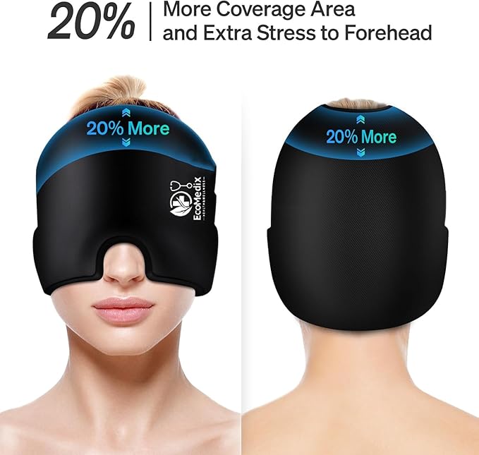 Migraine Relief Cap – Reusable Gel Ice Pack Mask for Headache & Sinus Pain, Cold Therapy Cooling Hat for Tension, Puffy Eyes & Stress Relief