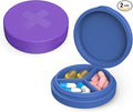 2 Pack Small Pill Box,Premium Thick Silicone 3 Compartment Travel Pill Box for Home/Desk Organizer, Portable Compact Medicine Holder for Vitamin, Cod Liver Oil, Supplement(Purple+Blue)