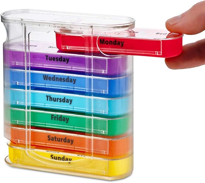 Organizer 4 Times a Day Stackable Medication Fish Oil Storage for Travel HOM 28 Compartments