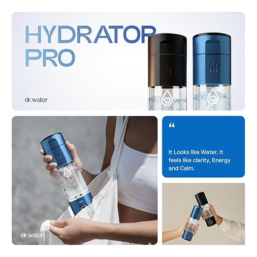 Hydrogen Water Bottle - 6X More Hydrogen Concentration - 6000PPB Hydrogen Water Bottle Generator - Portable Hydrogen Water Machine | Certified H2 Generator - Hydrator Pro Black