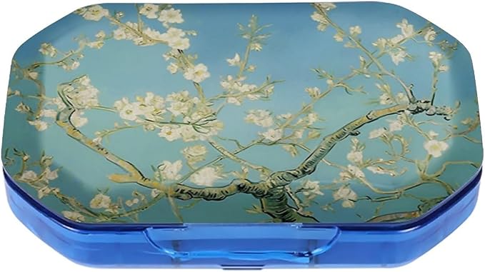 This Portable Almond Blossoms Pattern 6 Compartment Pill Box Can Be Placed in A Pocket Or Wallet to Store Vitamins, Medicines Health Supplements Other Medications.