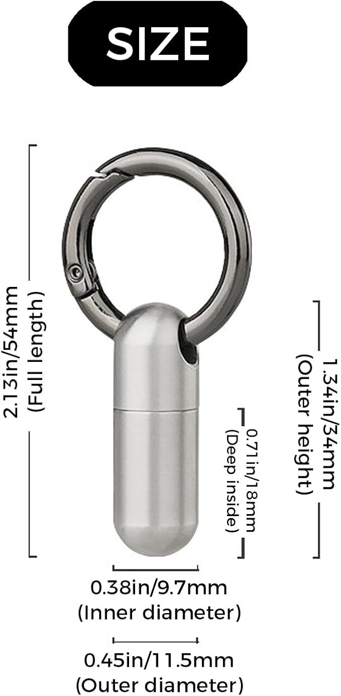 1Pcs Tiny Pill Case Keychain - Portable Micro Pill Holder for Travel, Waterproof Small Pill Box Organizer for Purse/Pocket, Emergency Medicine Container (Silver)