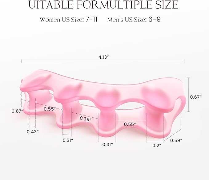 Welnove Toe Separators Spacers for Women - Toe Spreaders with Rose Extract, Toe Straightener for Women Men - Toe Stretcher for Walking, Running & Yoga Practice - Rose, 4 Pack