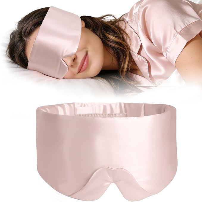 ZIMASILK 100% 22 Momme Mulberry Silk Sleep Mask - Full Silk Filled, Ultra-Soft & Breathable, Face-Hugging Blackout Eye Cover for Sleeping (Pink)