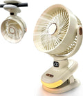 Portable Clip on Fan, Battery Operated Small Powerful USB Desk Fan with Night Light & LED Display Screen, Mini Table Fan, 360° Rotate Personal Fan for Home Office Stroller Camping (Beige)