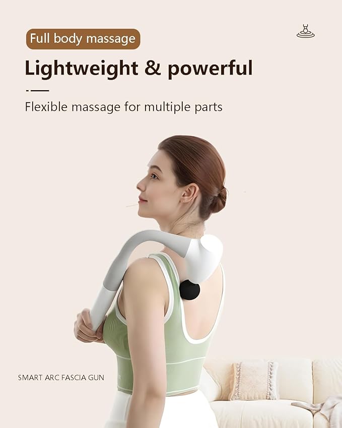 Massage Gun with Extended Handle, Upgraded U-Shaped Back Massager, Reaches Hard-to-Access Muscles, 4 Massage Heads & 4 Speed Levels, Body Massager for Back, Waist, Neck, Shoulder, Leg, White