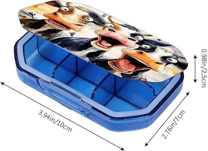 This Portable Funny Cartoon Cow Pattern 6 Compartment Pill Box Can Be Placed in A Pocket Or Wallet to Store Vitamins, Medicines Health Supplements Other Medications.