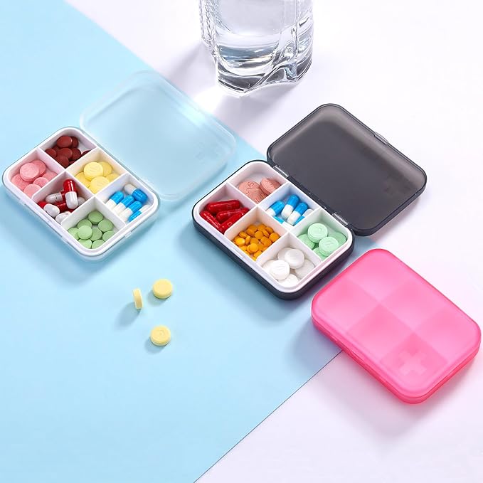 Portable Pill Organizer - Slim Pill Box for Purse or Travel, Compact Pill Case(6 Compartment,Pink)