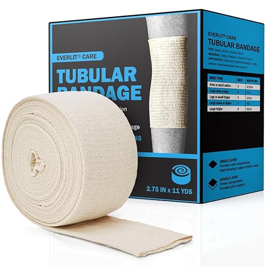 EVERLIT Elasticated Tubular Support Bandage | Stockinette Tubing for Large Arm, Knees, Legs | Light to Moderate Compression Bandage Roll For Tissue Support (Size C | 2.75" x 11 yd)