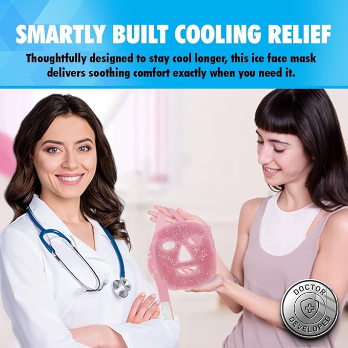 Perfect Remedy Face Ice Pack, Reusable Hot & Cold Ice Face Mask, Gel Compress for Helping with Puffy Eyes and aiding in Conditions of Swelling, Facial Spa Cooling Mask for Women and Men (Pink)