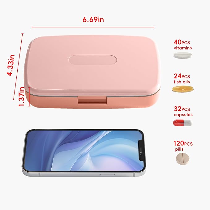 9-Compartment Magnetic Pill Organizer - Daily Pill Case with Adjustable Compartments, Waterproof Silicone Seal for Travel, Home & Office Use (Pink)