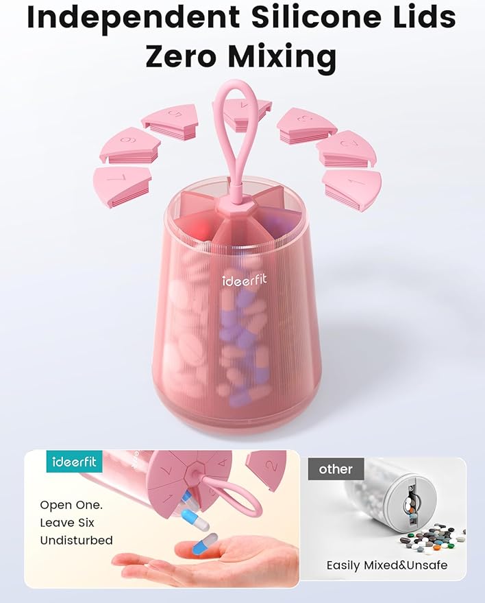 Anti-Mixing Large Pill Dispenser with 7 Compartments, Moisture-Proof & Light-Blocking Pill Bottle Organizer for Vitamins and Supplements, with Color Labels (Pink)