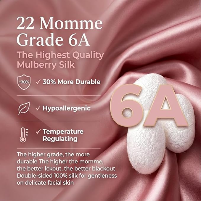 MATASSE 100% Mulberry Silk Sleep Mask 22 Momme Grade 6A - 3D Contoured Eye Mask for Sleeping, 14mm Deep Eye Cups, Total Blackout Blindfold for Women Men, Adjustable Strap, Side Sleeper (Pink/Black)