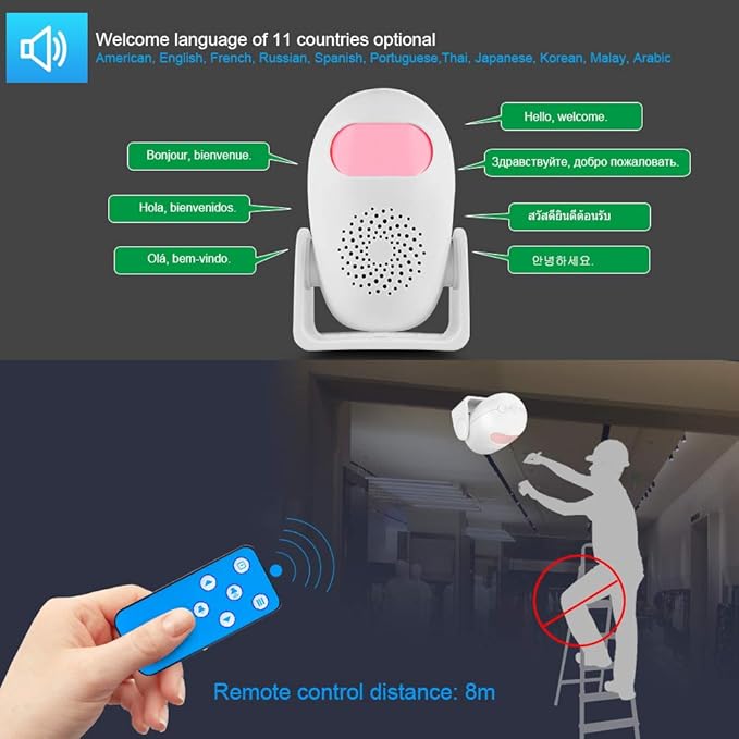 TOWODE Motion Detector Alarm Indoor Motion Sensor Alarm with Remote Control 110dB 4 Volume Levels Motion Detector Alert for Home Shop Store (1 Motion Detector, 1 Remote Control)