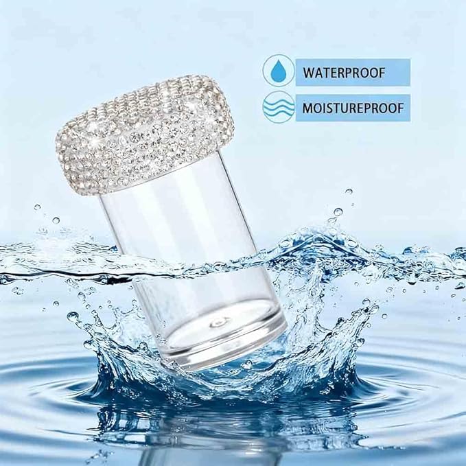 Bling Diamond Portable Waterproof Pill Case Medicine Dispenser Bottle Storage for Outdoor Camping Travel (White)