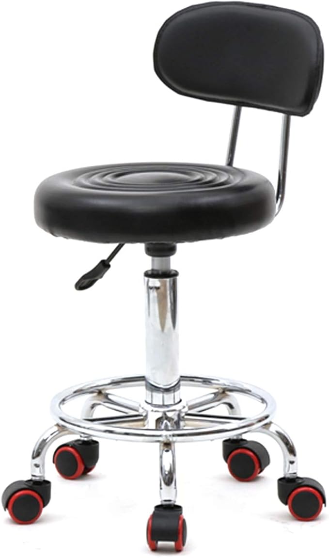 Swivel Salon Stool Chair with Back Support Adjustable Hydraulic Rolling Stool with Backrest for Beauty Barber Tattoo Massage (Style 1-Black)